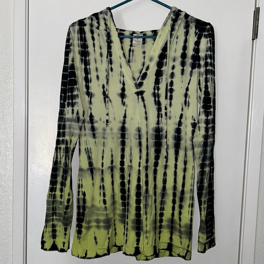 The Balance Collection Yellow Tie Dye Long Sleeve V Neck Lightweight Hoodie